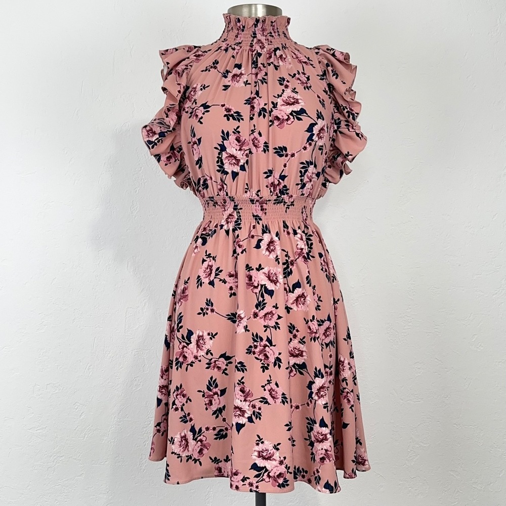 Kate Spade Prairie Rose Flutter Mini Dress Sz Small Pink Floral Ruffle Smocked